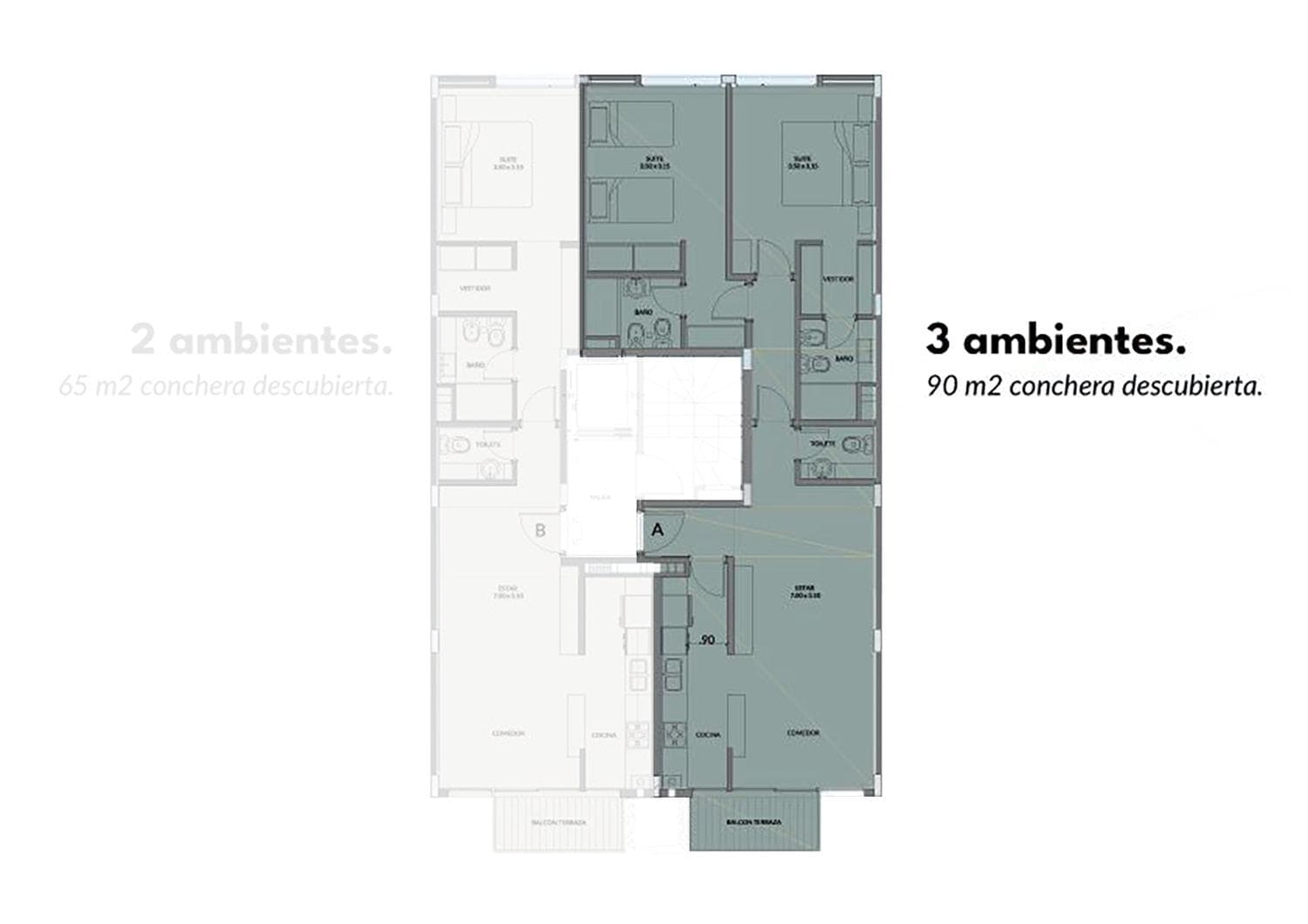 3-bedroom apartment on the second floor facing the street, with a balcony. Covered parking space and storage room in Chauvin.
