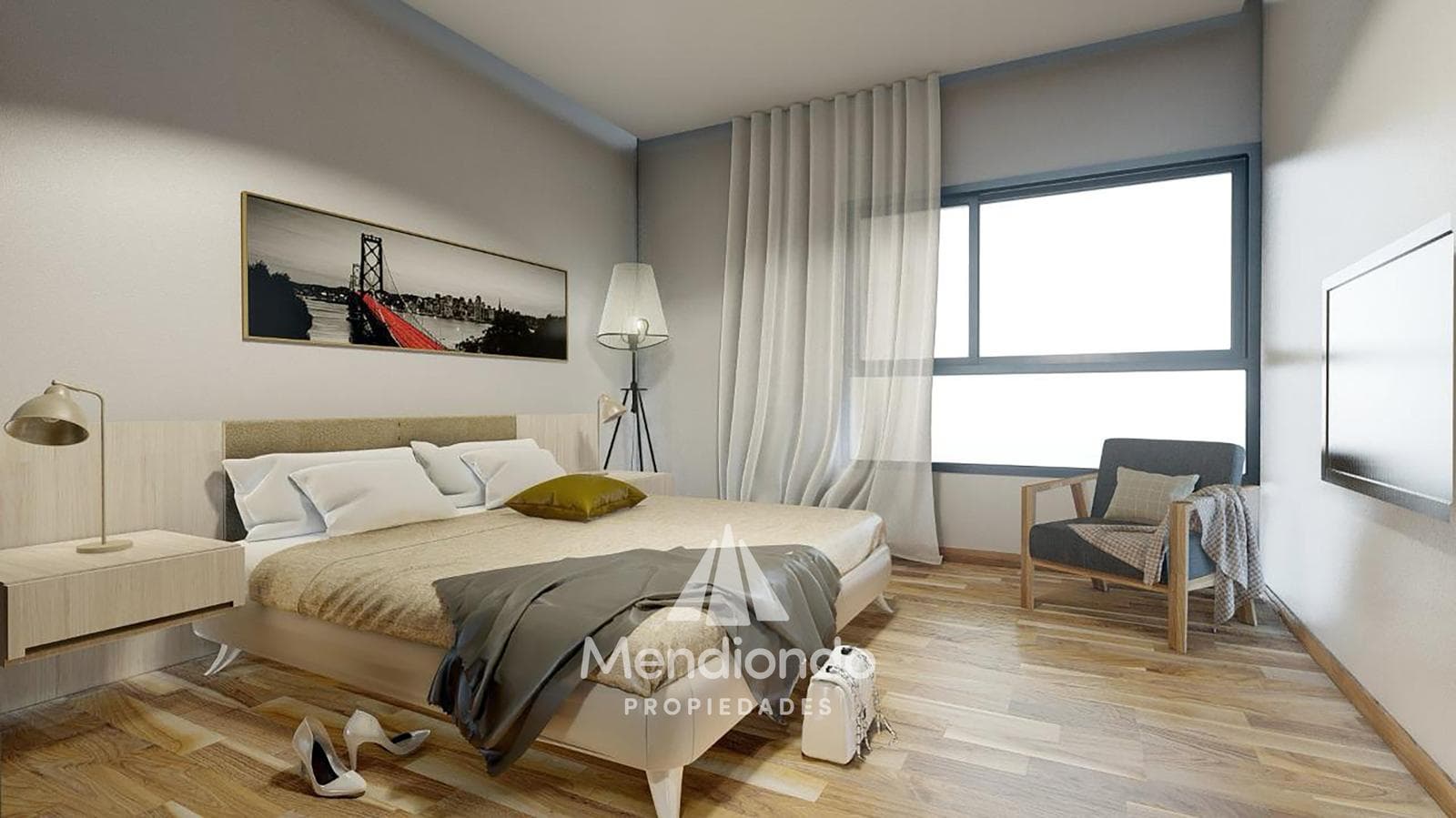 Two-bedroom apartment on the second floor facing the street, with a balcony. Open-air parking space and storage room on Chauvin Street.