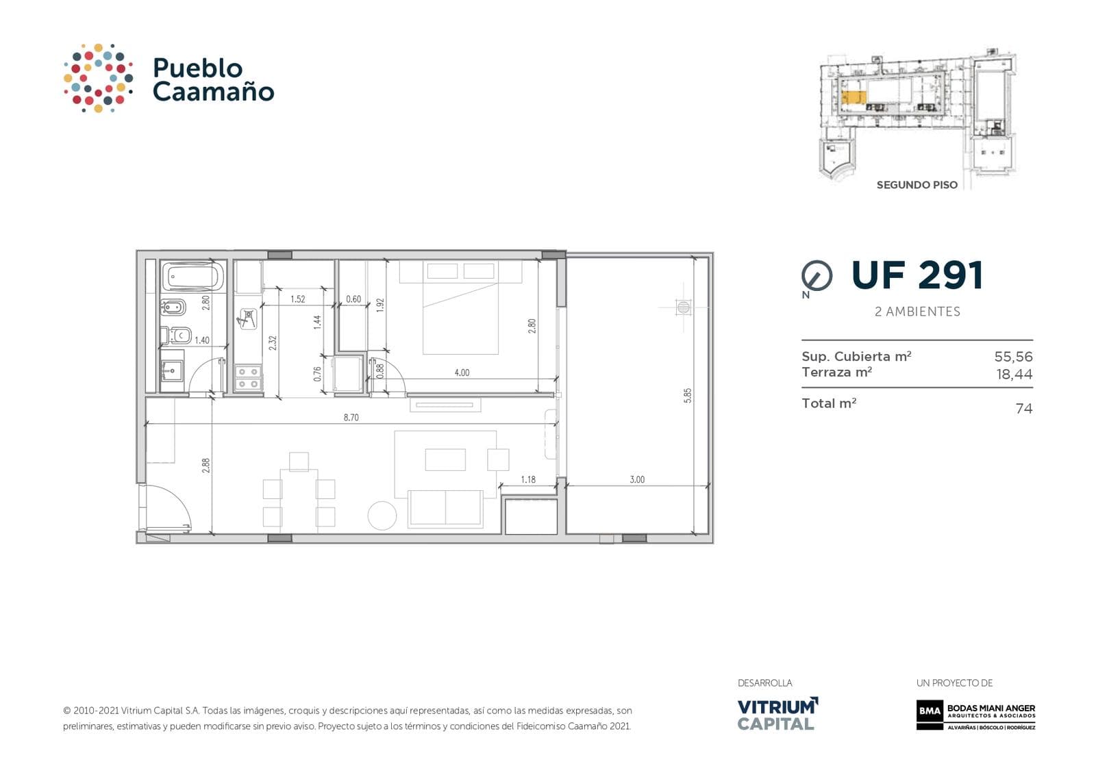 Departamento de 2 ambientes amplios en PUEBLO CAAMAÑO venta