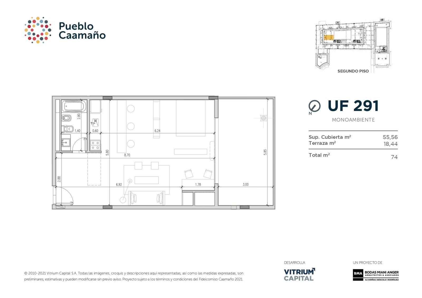 Departamento de 2 ambientes amplios en PUEBLO CAAMAÑO venta