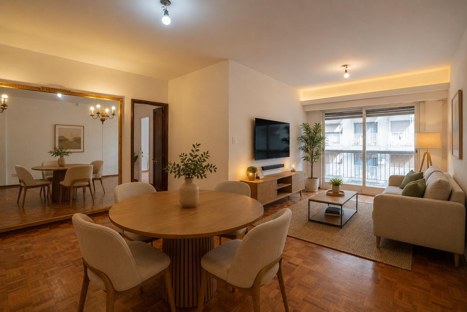 Four rooms with an adjoining room and a balcony facing the street—Attached, covered garage