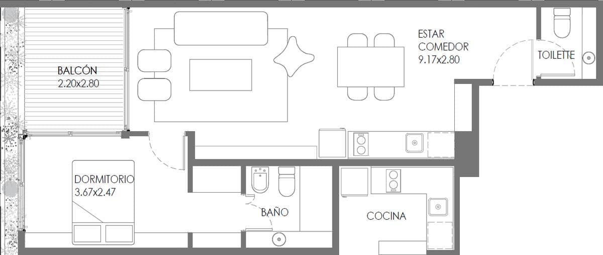 Two-room apartment in Villa Crespo with a balcony terrace and a half-bath