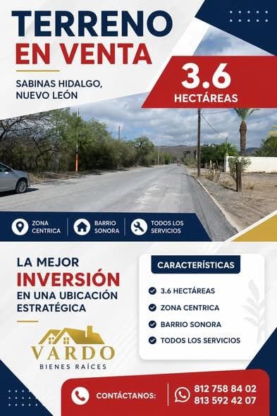 3.6 Hectares of Land for Sale in the Sonora Neighborhood, Sabinas Hidalgo, Nuevo León
