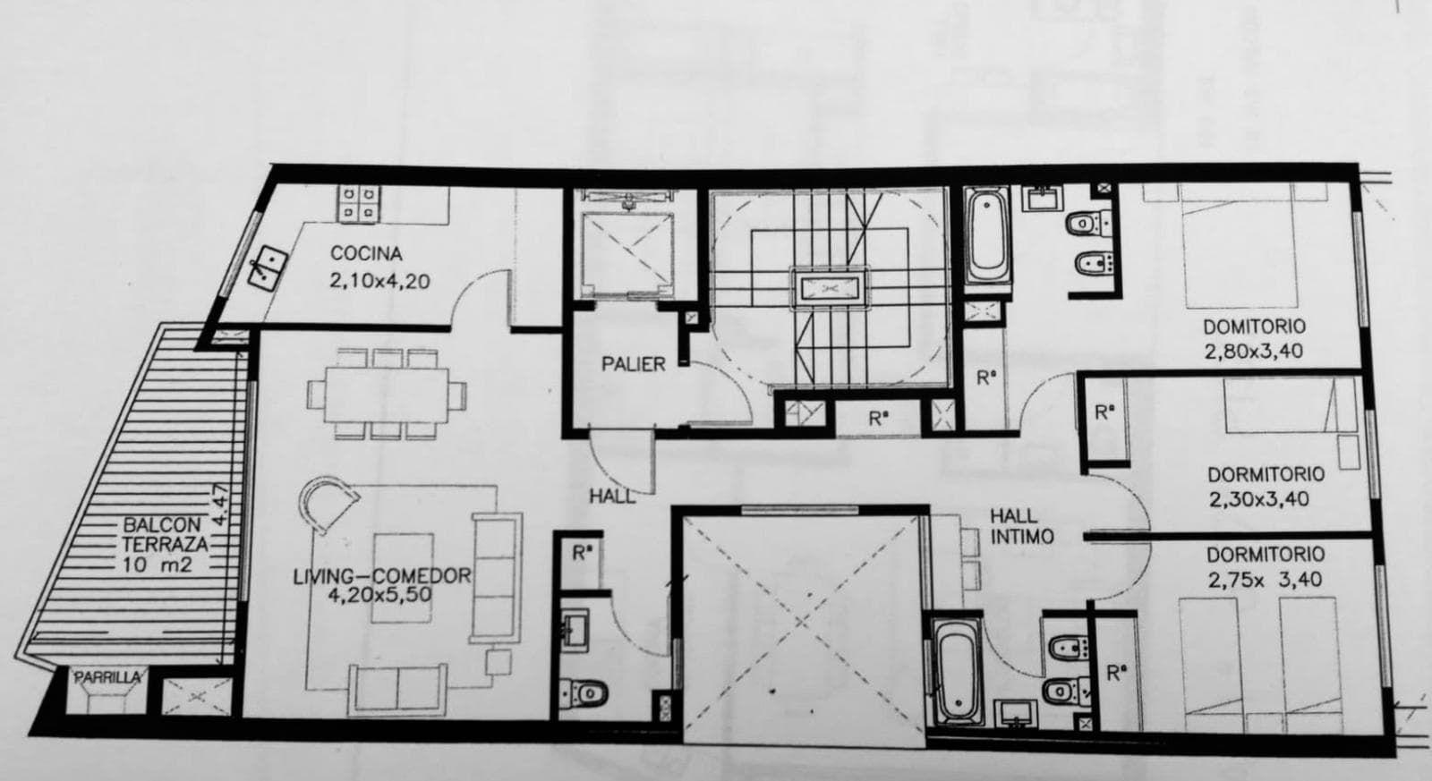 4-room apartment for sale in Belgrano, with a garage and a terrace balcony with a grill.