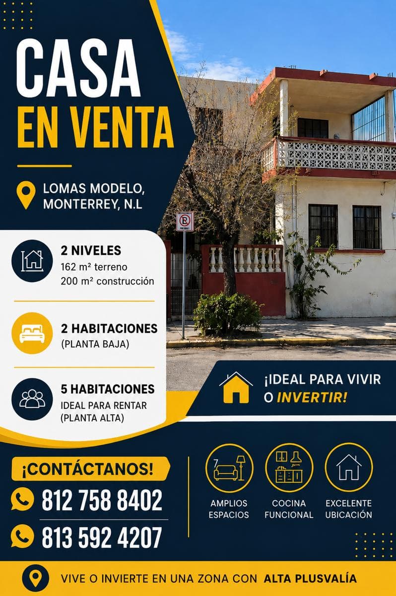 House for Sale. Lomas Modelo Neighborhood in Monterrey, Nuevo León City Center.