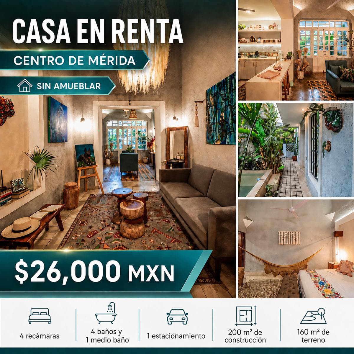 Renovated House for Rent in Downtown Mérida