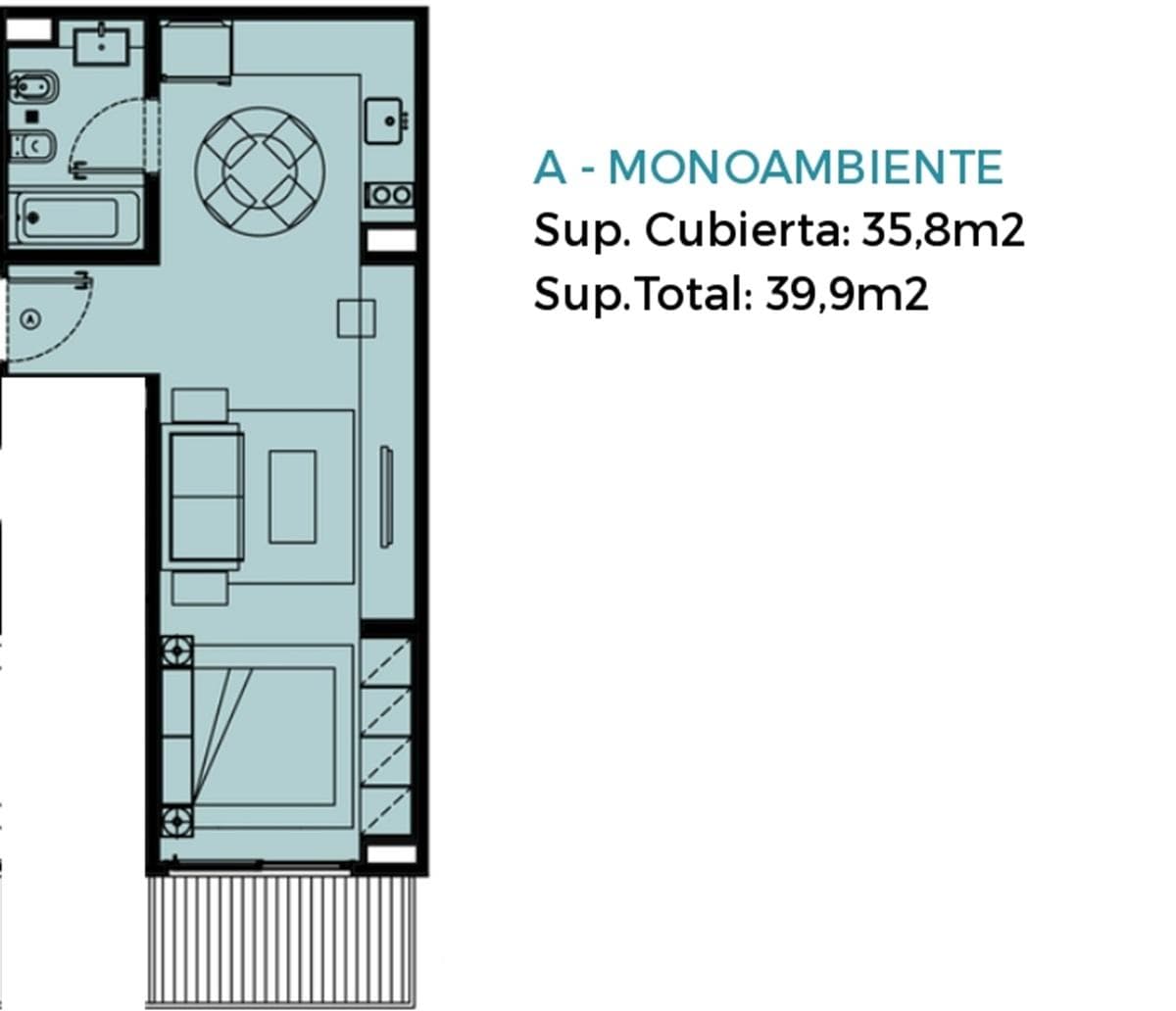 One-room apartment with a balcony in Belgrano