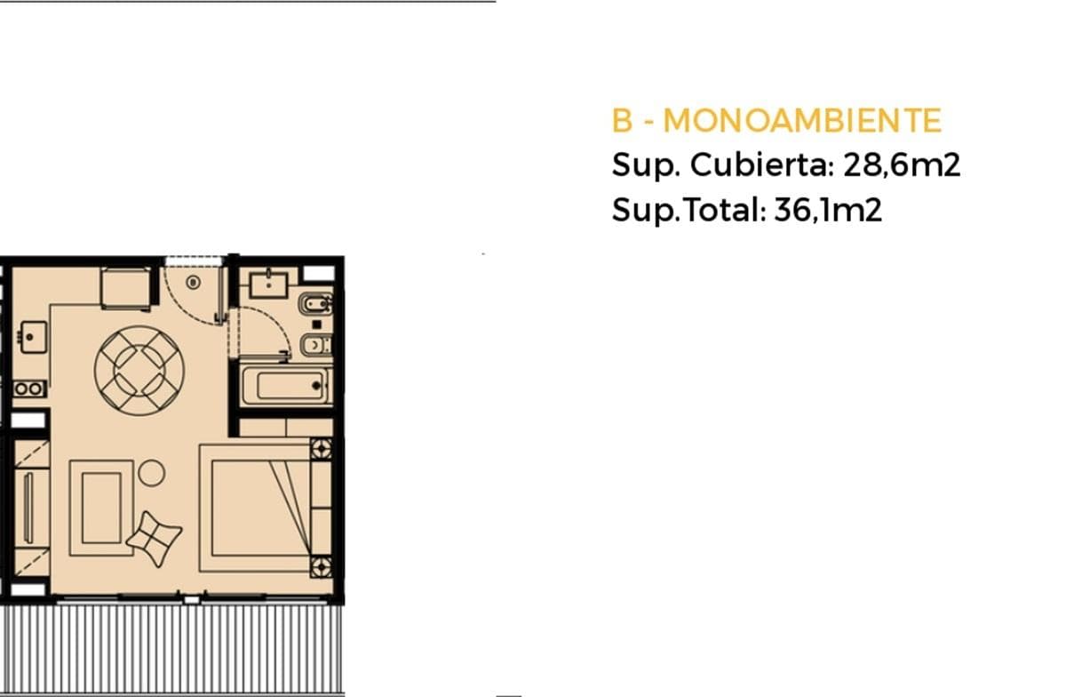 One-room apartment with a balcony in Belgrano