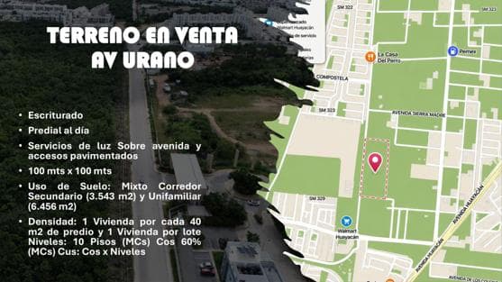 LAND FOR SALE IN CANCUN WITH MIXED-USE ZONING, 1 HA.