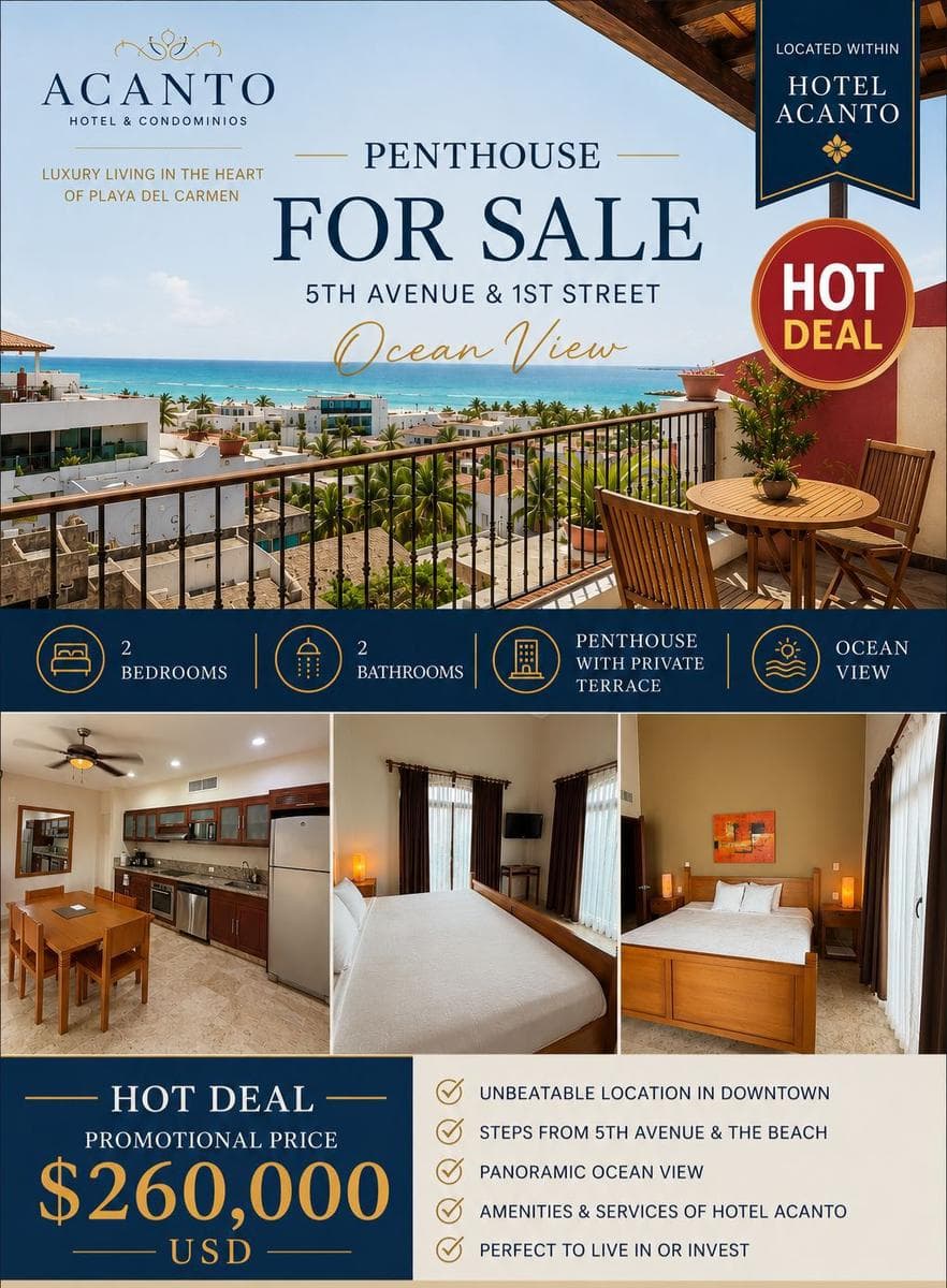Furnished apartment in downtown Playa del Carmen, just steps from the ocean