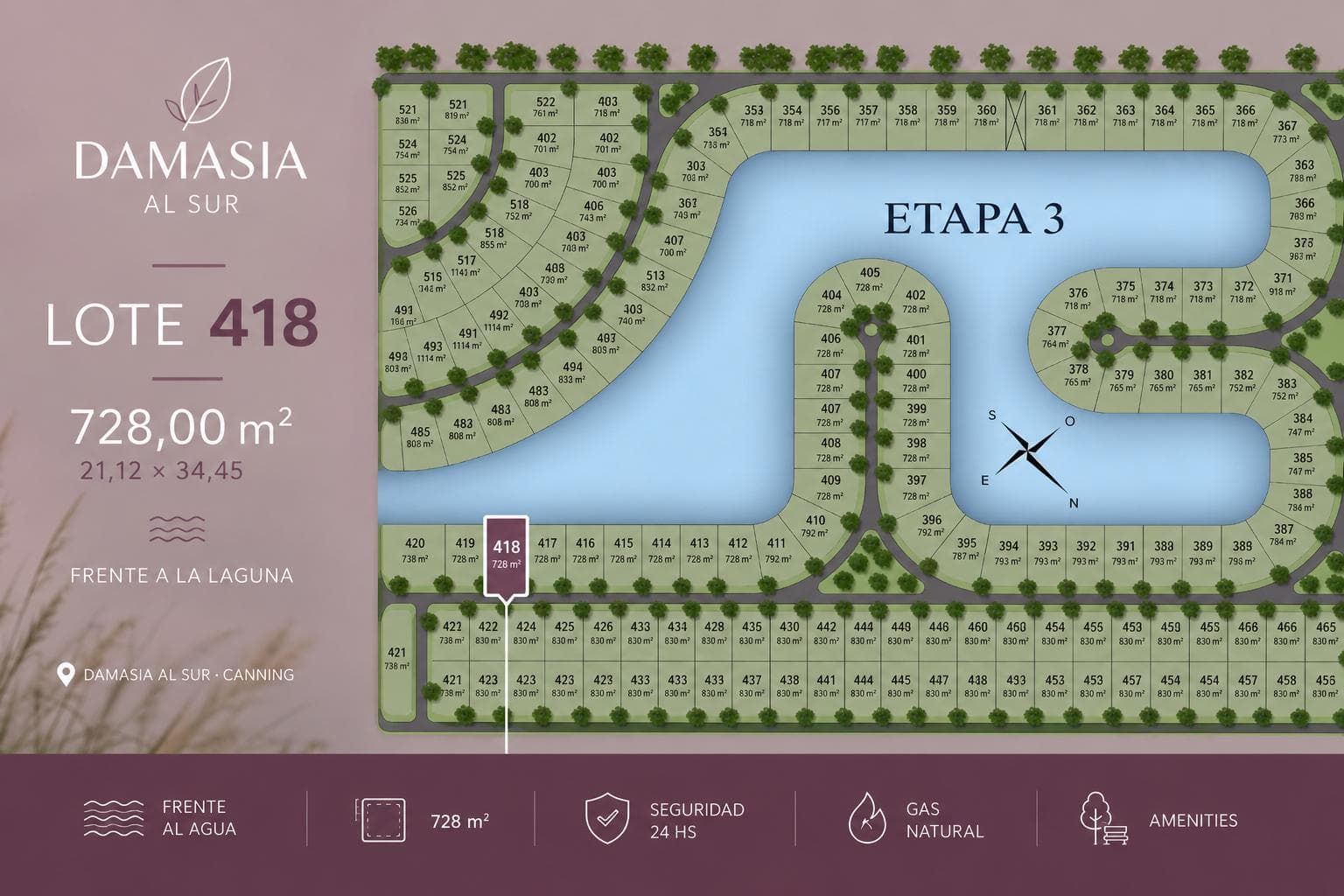 Lot for Sale in Damasia Al Sur, Canning - 728 m² Overlooking the Lagoon