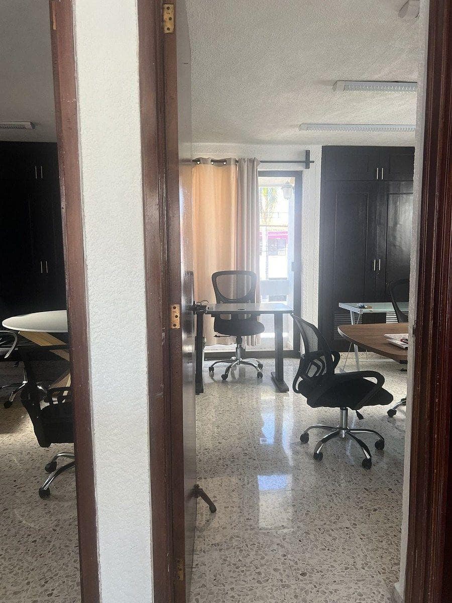Office equipped with coworking-style common areas