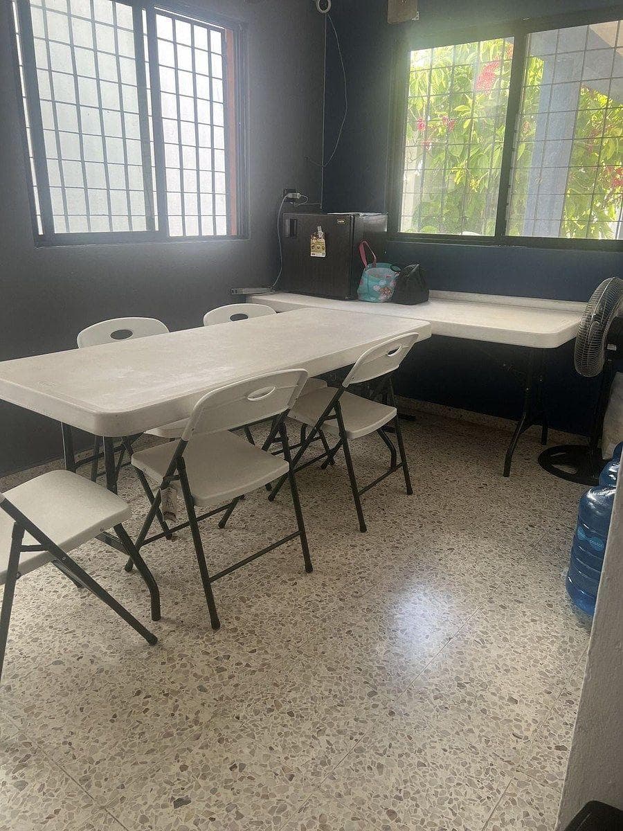 Office equipped with coworking-style common areas