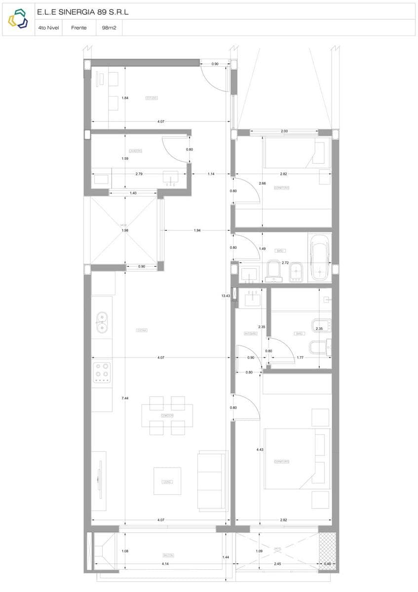Apartment in La Plata, 37th Street between 7th and 8th Streets. 2-bedroom apartment with an office, barbecue, and garage