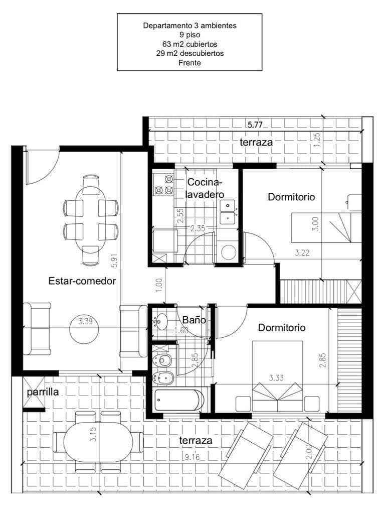 3-room apartment with garage, balcony/terrace and barbecue area for sale - Belgrano