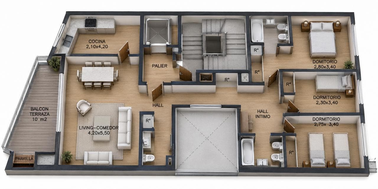 4-room apartment for sale in Belgrano with a terrace-style balcony and barbecue.
