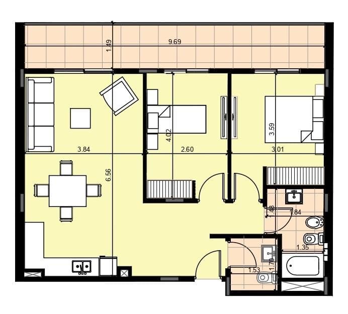 3-Room Apartment for Sale in Almagro (Under Construction)