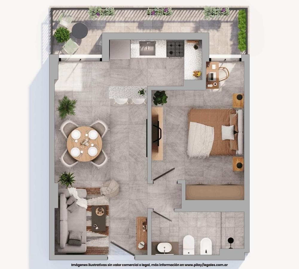 ALBERDI TERRACES APARTMENT, TRANFERENCIA, 1-BEDROOM LAYOUT