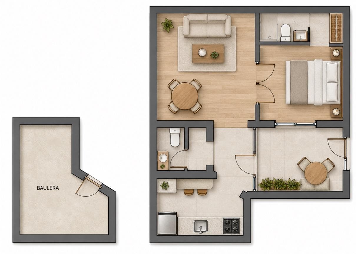 FOR SALE: Studio Apartment in Charcas and Laprida—2 rooms with a half-bath; very low maintenance fees