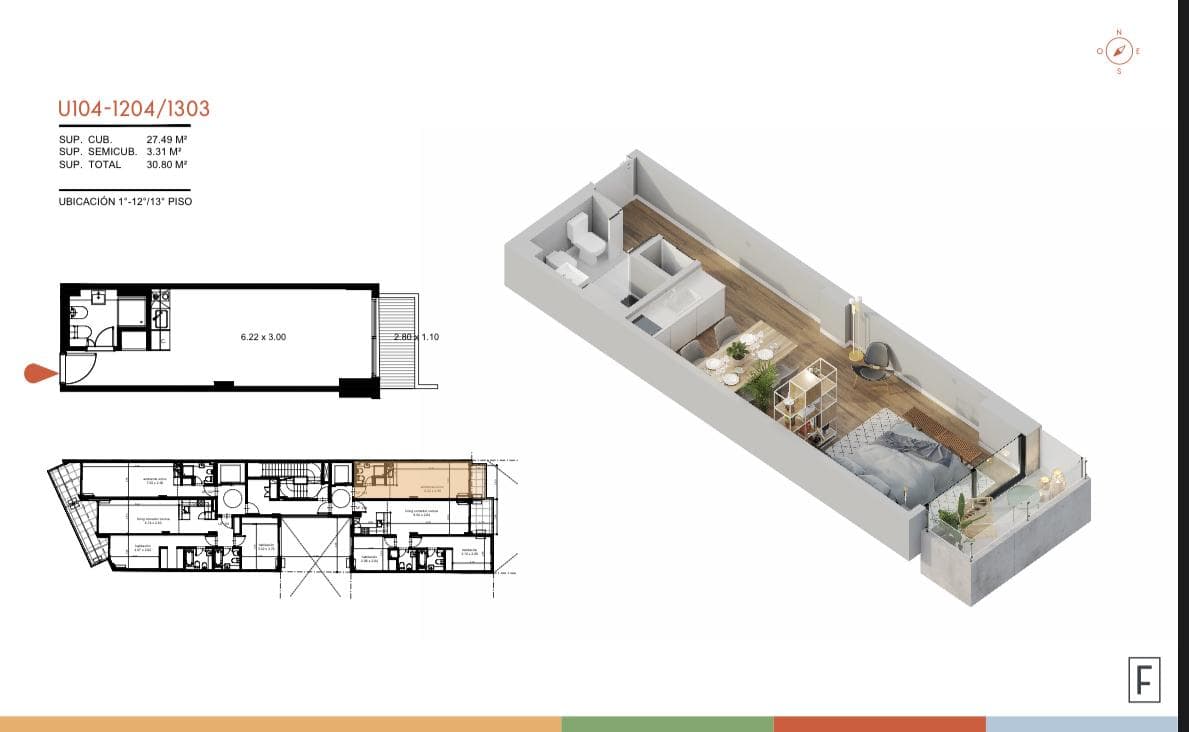STUDIO APARTMENT FOR SALE WITH BALCONY ON A HIGH FLOOR IN PALERMO—FINANCING AVAILABLE