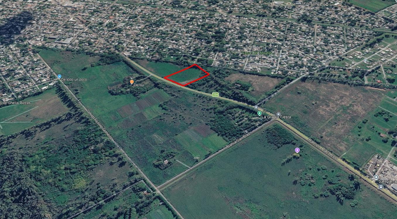 A large plot of land measuring 12,380 m² on Route 234 in Presidente Derqui