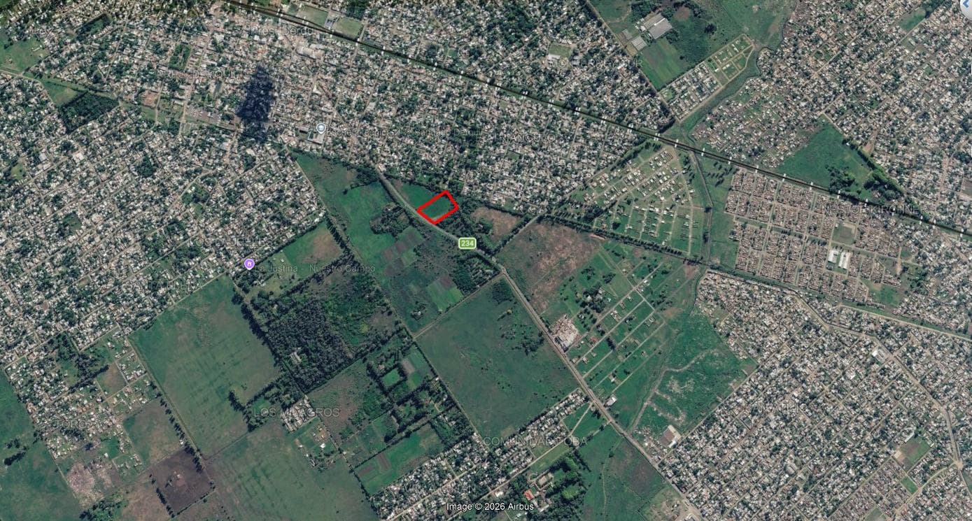 A large plot of land measuring 12,380 m² on Route 234 in Presidente Derqui