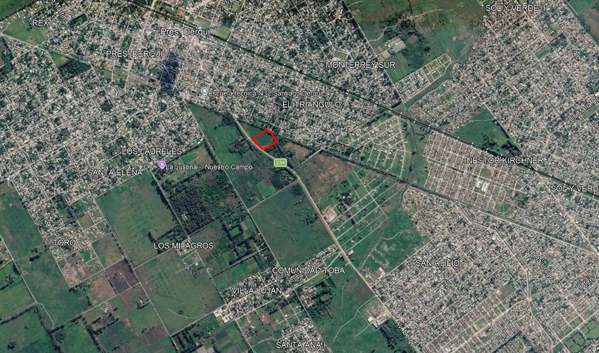 A large plot of land measuring 16,598 m² on Route 234 in Presidente Derqui