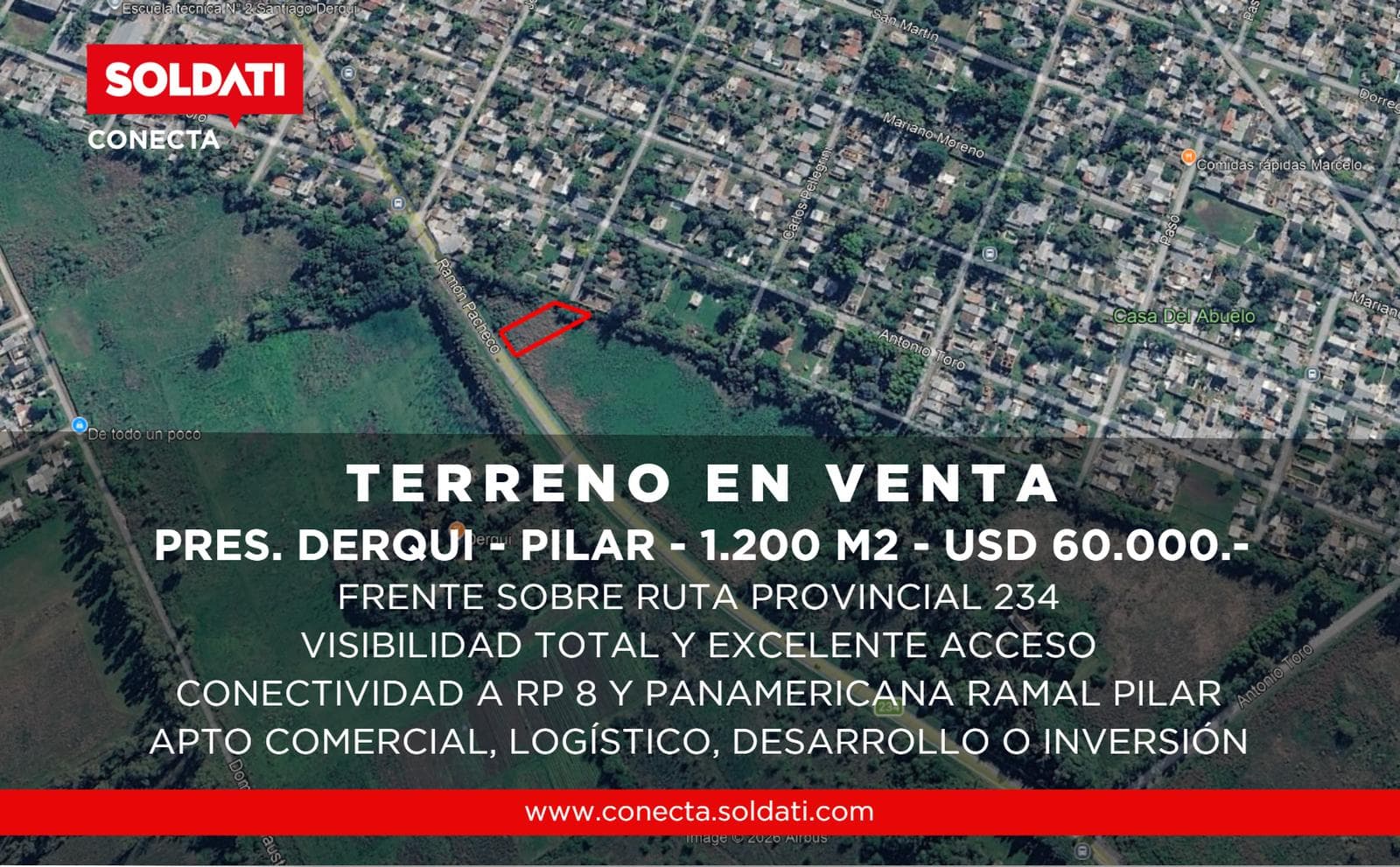 A 1,200-square-meter lot on Route 234 in Presidente Derqui