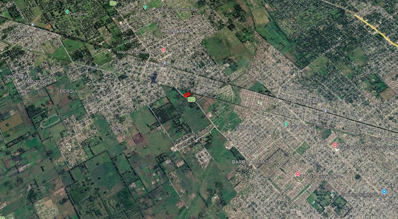 7,990 m² lot on Route 234 in Presidente Derqui