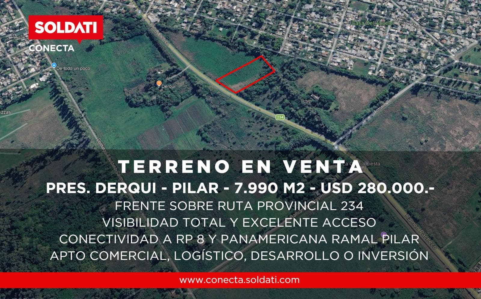 7,990 m² lot on Route 234 in Presidente Derqui