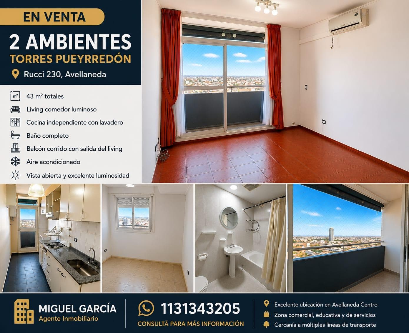 Apartment for sale with a balcony in the Pueyrredón Towers
