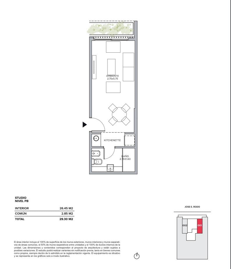 Studio apartment for sale on the main street, Cordón