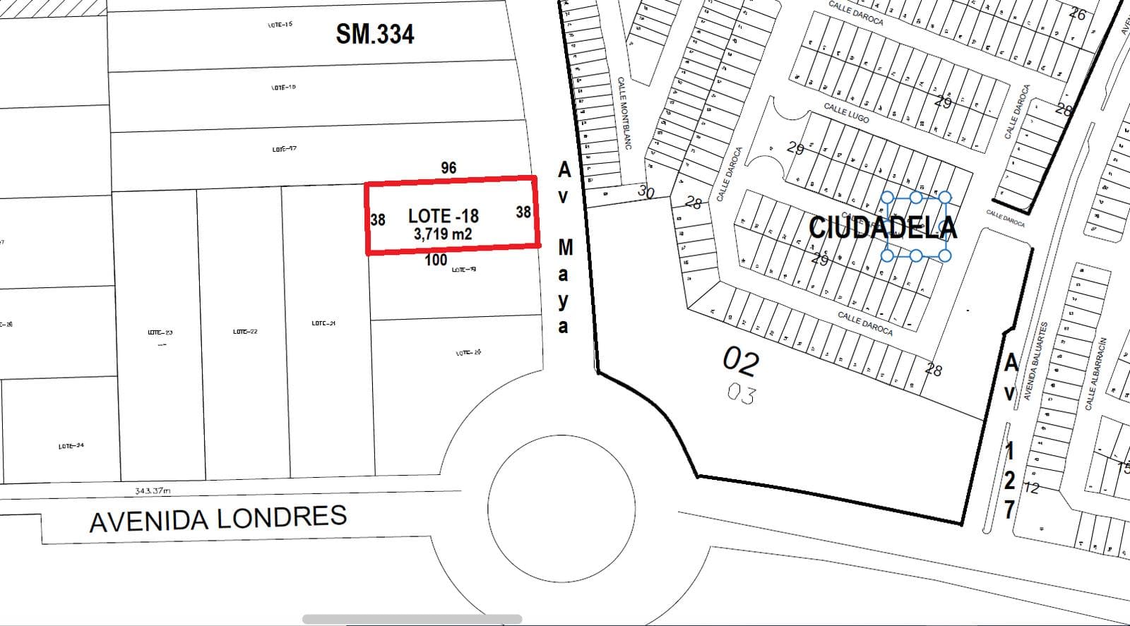 Land for Sale, 3,719 m2, 60 Homes/Ha, 38 m Frontage on Avenida Maya, South Cancún.