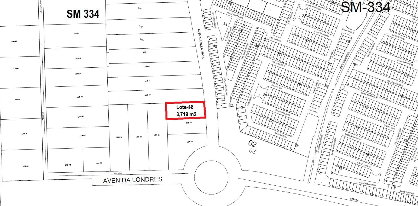 Land for Sale, 3,719 m2, 60 Homes/Ha, 38 m Frontage on Avenida Maya, South Cancún.