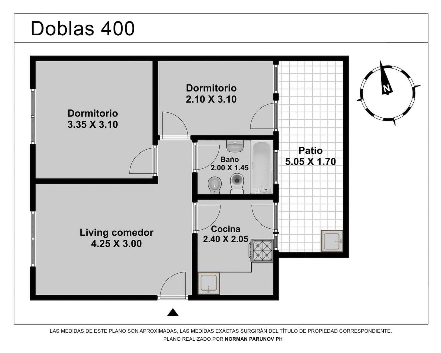 3-Room Apartment in Caballito, 42 m², with a Patio