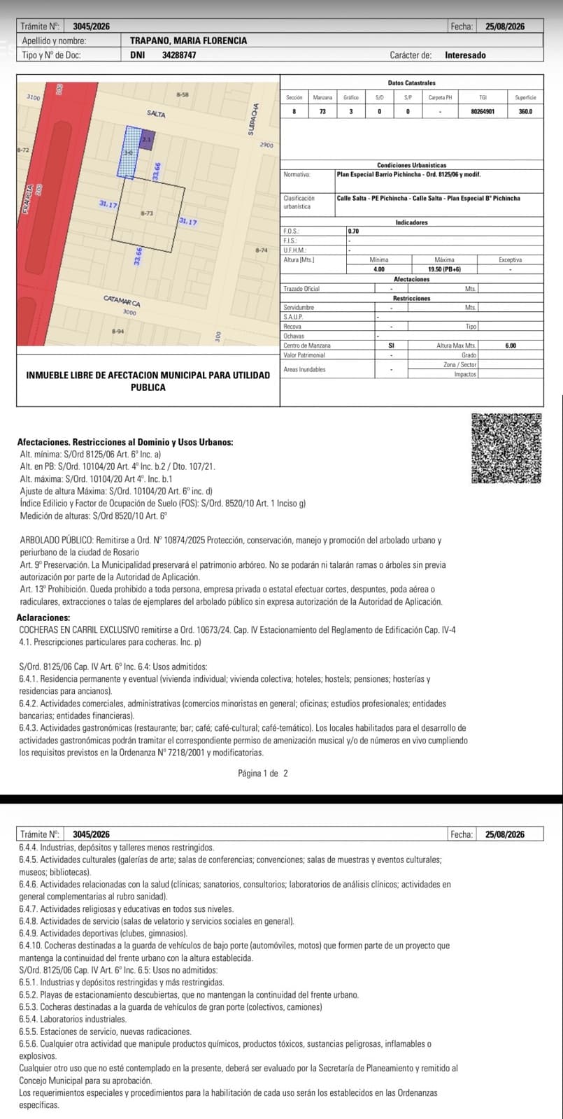 PERMUTA - Lote con PB 6 Pisos - Pichincha, Rosario