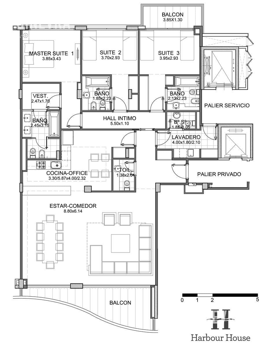 4-Room Apartment with 2 Parking Spaces for Rent - Harbour House | Puerto Madero