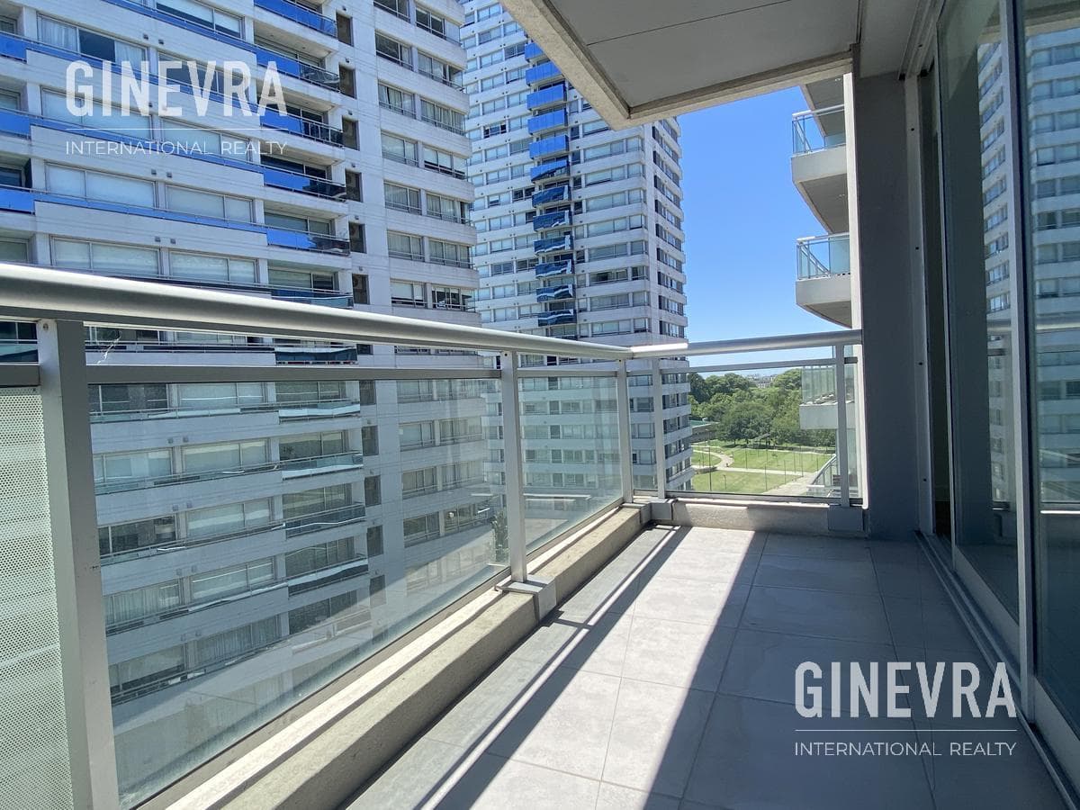 Open-concept studio apartment in Puerto Madero with a balcony and a parking space.