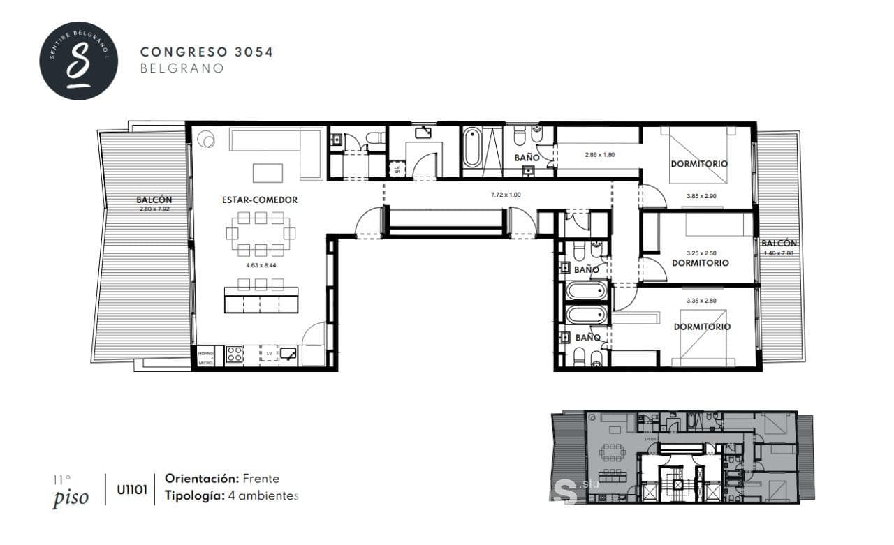 Brand-new 4-room apartment for sale in Belgrano