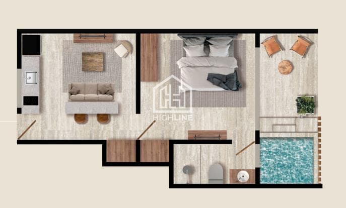 Departamento en venta de 1 habitación en Tulum a pocos metros de la playa | Alberca y Gym