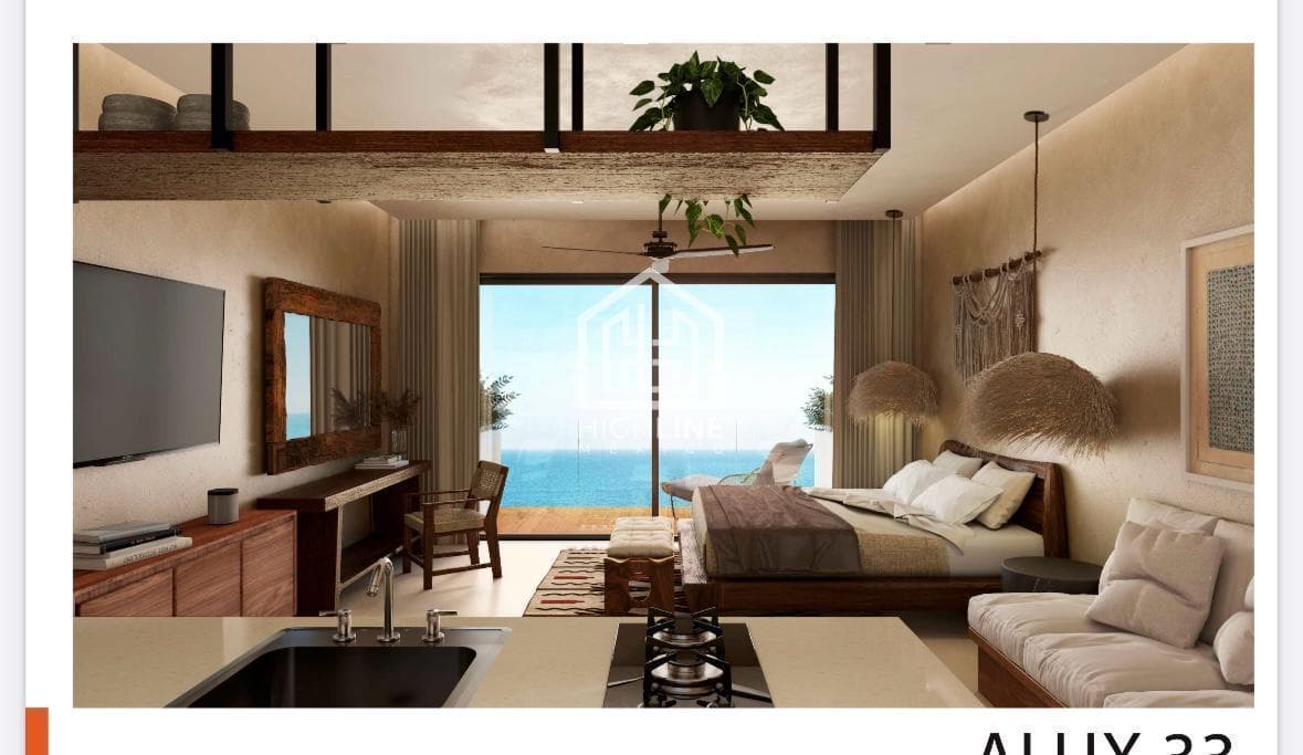 Departamento estudio amueblado frente al mar en Puerto Morelos con infinity pool