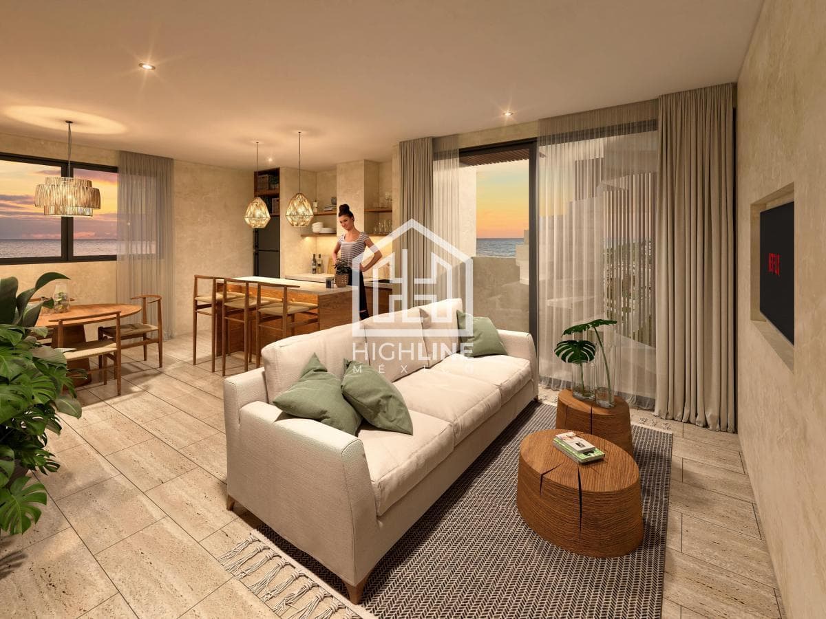 Estudio en venta frente al mar en Mahahual | Amueblado con jacuzzi, alberca y gym