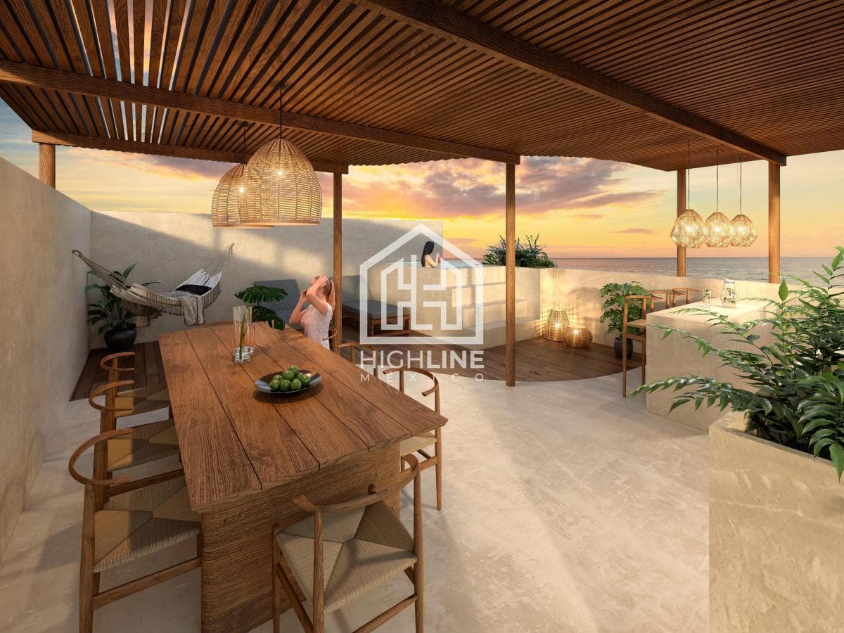Estudio en venta frente al mar en Mahahual | Amueblado con jacuzzi, alberca y gym