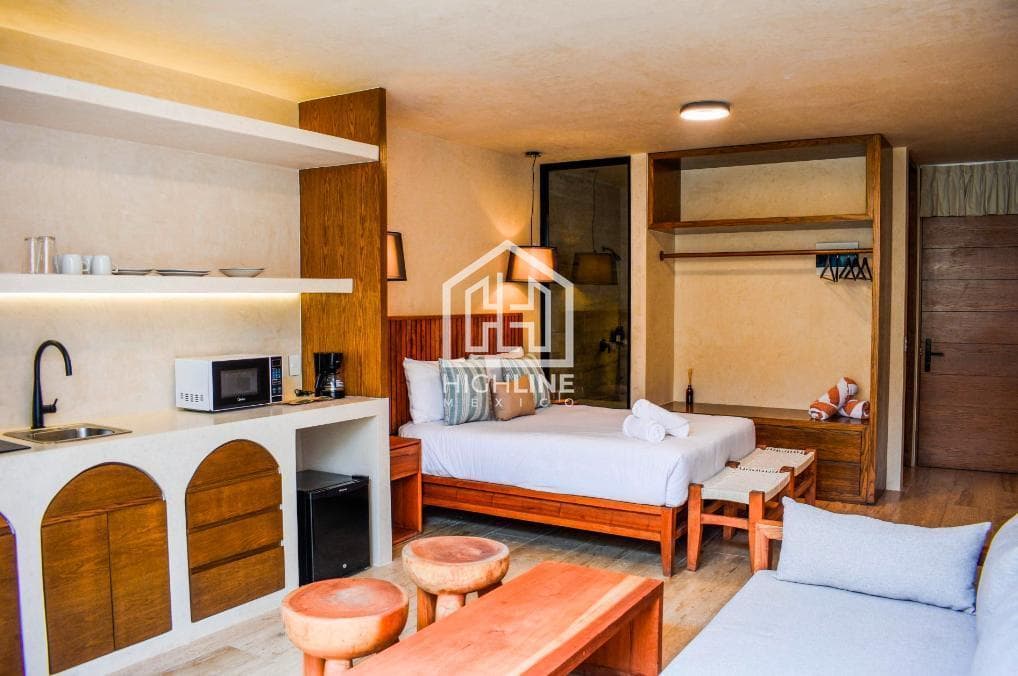 Estudio en venta en La Veleta, Tulum, a pocos metros de la playa | Alberca y restaurante