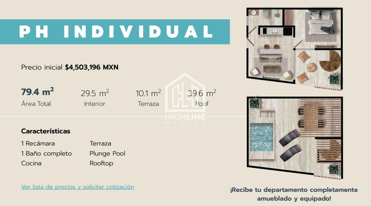 PENTHOUSE EN VENTA 1 RECAMARA CON JACUZZI PRIVADO,AMUEBLADO,FINANCIADO Y RENTAS GARANTIZADAS