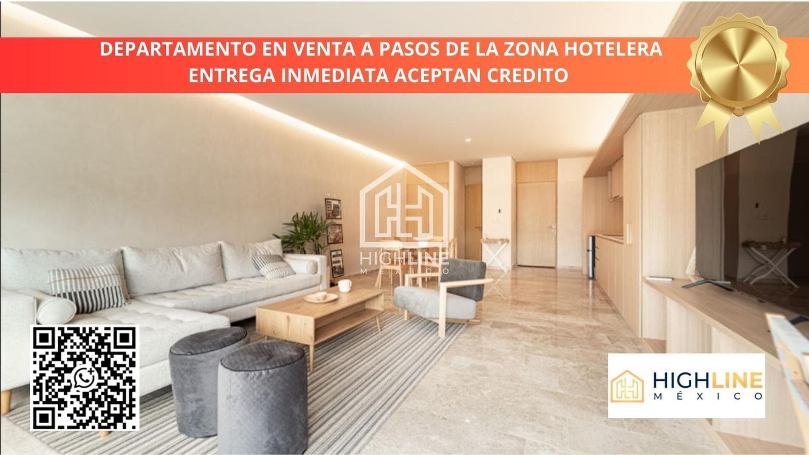 VENTA DE DEPARTAMENTO EN CANCUN 2 HABITACIONES A 5 MIN DE LA ZONA HOTELERA
