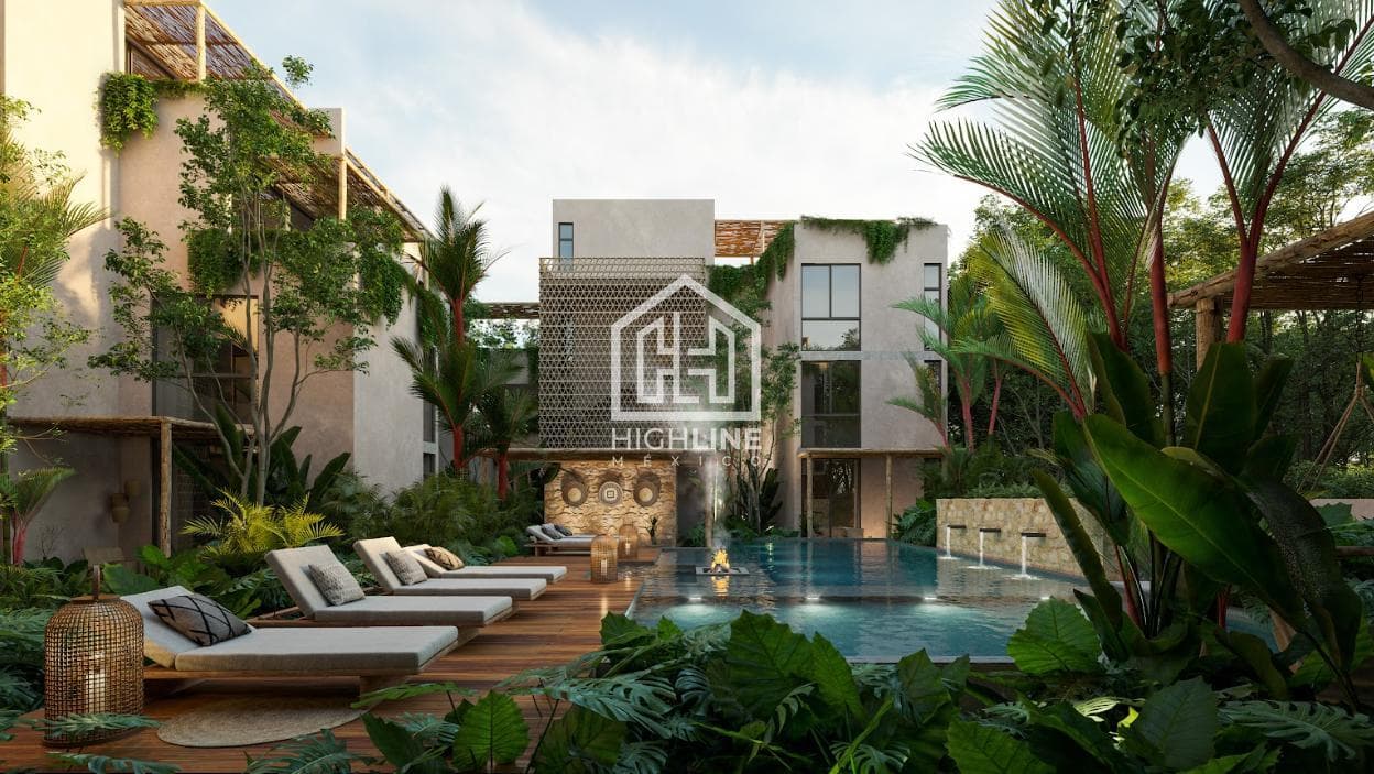 APARTMENT FOR SALE IN TULUM WITH A GYM, 10 MINUTES FROM THE