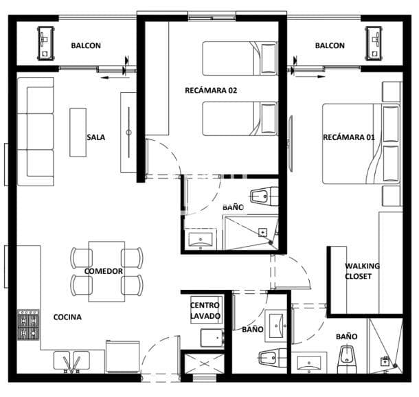 2-bedroom, 3-bathroom apartment in downtown Cancun, near the main avenues