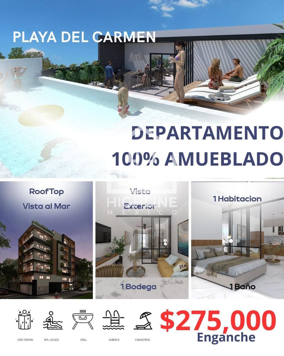 Furnished Studio Apartment for Sale in Playa del Carmen, Near 5th Avenue