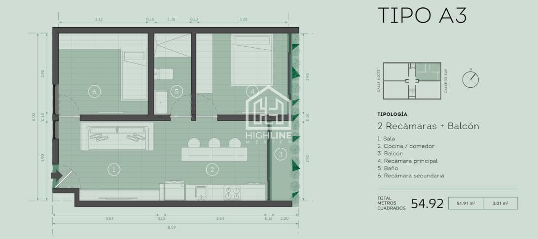 En Venta Departamento 2 Habitaciones en el Centro de Playa del Carmen